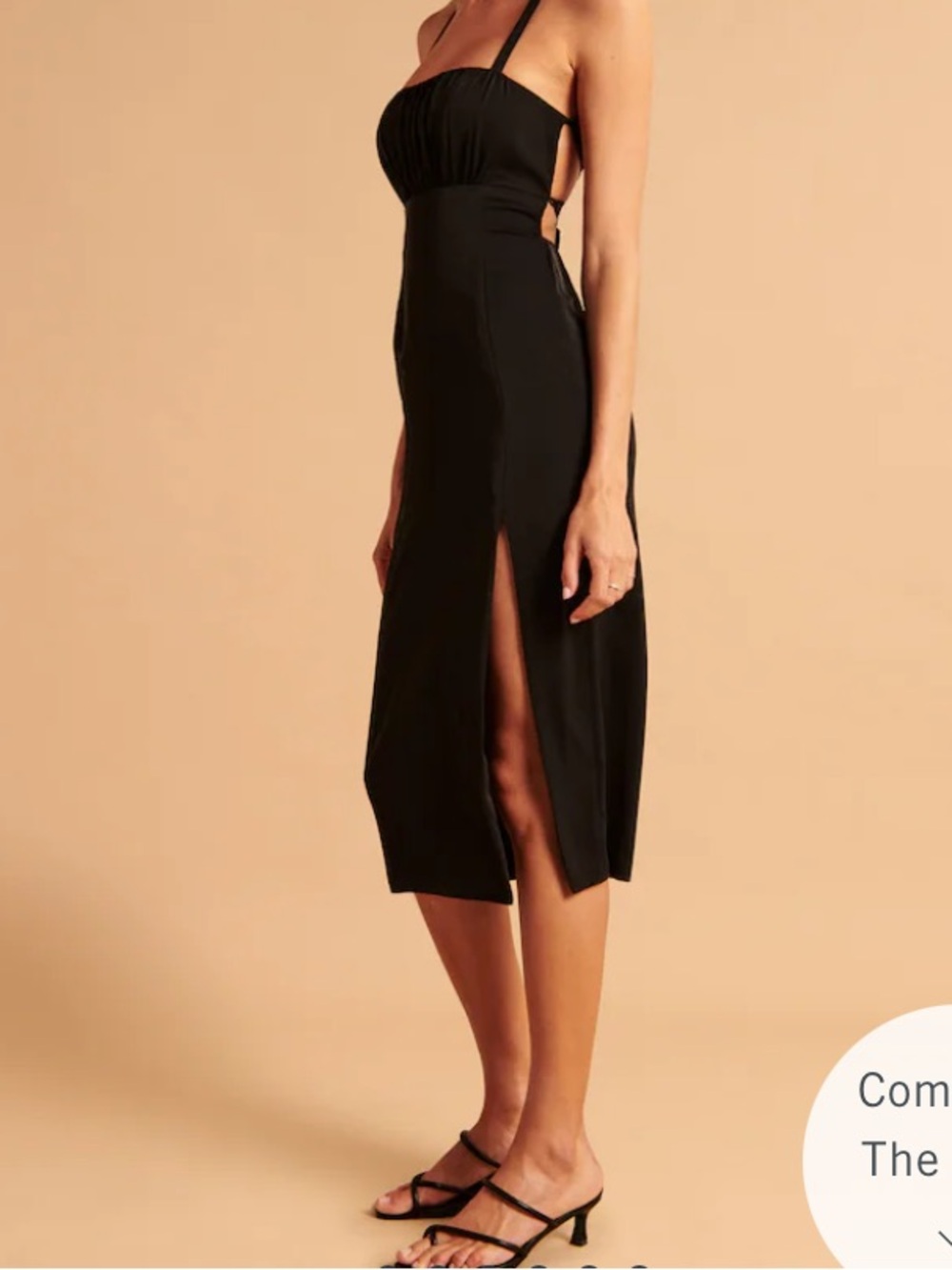 Abercrombie & Fitch Ruched Black Strappy Back Midi Dress with Side Slit - Picture 4 of 11